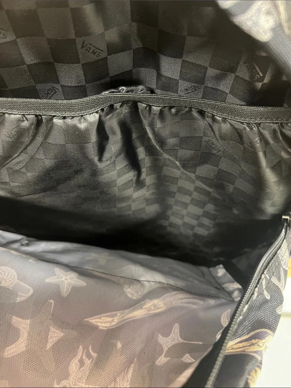 Vans Black Marine Print Backpack with White Logo